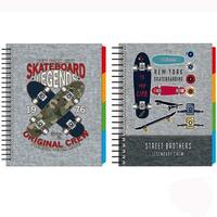 SENFORT CUADERNO ESPIRAL A5 120H 4 SEPARADORES T/DURA SKATEBOARD SURTIDO