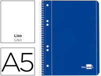 CUADERNO ESPIRAL LIDERPAPEL A5 MICRO SERIE AZUL TAPA BLANDA 80H 75 GR LISO 6TALADROS AZUL