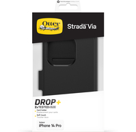 OtterBox Strada Via Case for iPhone 14 Pro, Shockproof, Drop Proof, Slim, Soft Touch Protective Folio Case with Card Holder, 2x Tested to Military Standard, Black