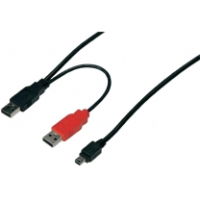 Tecline 2x USB A - Mini USB B USB-kabel 0,8 m USB 2.0 Mini-USB B 2 x USB A Zwart, Rood