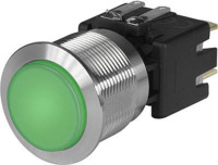 Druckschalter, 1-polig, klar, beleuchtet (grün), 12 A/250 VAC, Einbau-Ø 22 mm, I