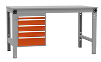 Gehäuse-Unterbau Stationär, Nutzhöhe 500 mm mit 5 Schubfächer. Für Tischtiefe 1000 mm, in Rotorange RAL 2001 | PAK3098.2001