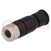 Connector: M8; female; PIN: 4; straight; for cable; plug; IP67