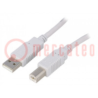 Cable; USB 2.0; USB A plug,USB B plug; 0.5m; grey; Core: CCA