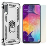 NALIA Case + Screen Protector compatible with Samsung Galaxy A50, 9H Tempered Glass & 360 Degree Rotating Ring Cover, for Magnetic Car Mount, Hardcase & Silicone Bumper Back Pho...