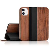 NALIA Wood Cover compatible with iPhone 12 Mini Flip Case, Wooden Full Body Mobile Phone Protector, Protective Natural Front & Back Complete Coverage Bumper Premium Shockproof W...