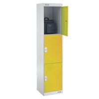 Coloured door lockers with standard top, 3 yellow doors, 300 x 450mm