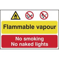 Flammable vapour/no smoking or naked lights sign