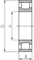 Zeichnung: Zylinderrollenlager DIN 5412, N (Außenring ohne Borde, Innenring hat zwei Borde)