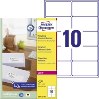 Avery Zweckform újrahasznosított címkező címkek, 99,1 x 57 mm, feher