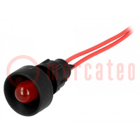 Controlelampje: LED; hol; rood; 230VAC; Ø13mm; IP20; draden 300mm