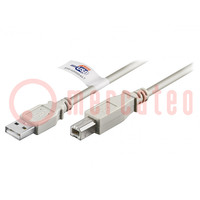 Kabel; USB 2.0; USB A-Stecker,USB B-Stecker; 2m; grau; Ader: Cu