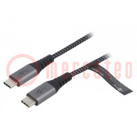 Kábel; USB 2.0; USB C dugó,kétoldalas; 2m; 480Mbps; textil
