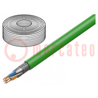 Wire; S/FTP; 4x2x22AWG; Cat 8.2; solid; Cu; LSZH; green; 50m; CPR: Dca