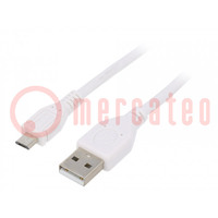 Kábel; USB 2.0; USB A dugó,USB B micro dugó; aranyozott; 1m; PVC