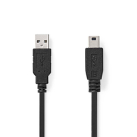 CÂBLE USB | USB 2.0 | USB-A MÂLE | USB MINI-B 5 BROCHES MÂLE | 480 MBPS | PLAQUÉ NICKEL | 5.00 M | ROND | PVC | NOIR | LABEL