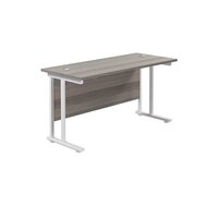 Jemini Cantilever Rectangular Desk 1400x600mm Grey Oak/White KF806394