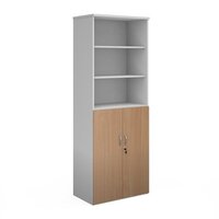 Duo combination unit with open top 2140mm high with 5 shelves - white with beech