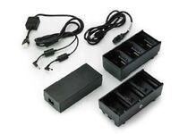 Two 3 slot battery chargers (charges 6 batteries) with power supply and Y cable, ZQ600, QLn or ZQ500. EU power cord included Netzteile