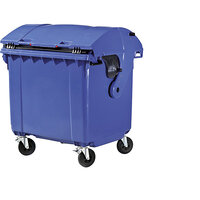 Műanyag hulladéktároló, DIN EN 840, űrtartalom 1100 l, szé x ma x mé 1360 x  1465 x 1100 mm, tolófedéllel, gyerekzárral, kék, 5 db-tól. a Mercateo-nál  kedvezően megvásárolható