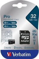 32GB microSDHC Verbatim UHS-I Pro memóriakártya + adapter (47041)