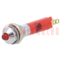 Kontrolka: LED; wypukła; czerwony; 24VDC; Ø6mm; IP40; metal,plastik