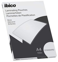 IBICO BASICS LÁMINAS PARA PLASTIFICAR TAMAÑO A4, GROSOR ESTÁNDAR, PACK DE 100, ACABADO BRILLANTE, TRANSPARENTES, 627310