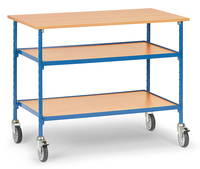 Tables roulantes, Charge 150 kg, dimensions utiles 1120 x 650 mm, 2 plateaux.