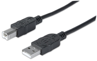 Manhattan USB-A to USB-B Cable, 1m, Male to Male, 480 Mbps (USB 2.0), Equivalent to USB2HAB1M, Hi-Speed USB, Black, Lifetime Warranty, Polybag