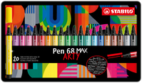 STABILO Pen 68 MAX metalen ARTY etui met 20 kleuren (768/24, 58, 56, 17, 19, 48, 54, 44, 33, 43, 36, 53, 13, 57, 32, 89, 75, 45, 95, 46 )
