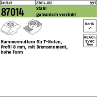 ART 87014 Hammerkopfmutter St. gal Zn 8 mm, M 6 hohe Form gal Zn VE=S