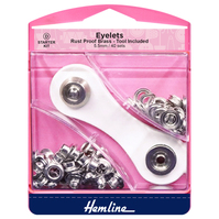 Hemline Eyelets Starter Kit: 5.5mm: Nickel and Silver: (D): 40 Pieces 1 x Pack consists of 5 Individual sales units