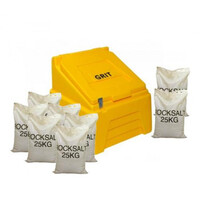 7 Cu Ft Heavy Duty Grit Bin with 8x 25 kg Bags of White Rock Salt - Yellow