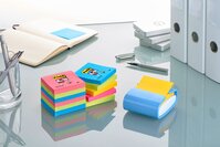 Post-it® Super Sticky Z-Notes Spender Promotion PRO-BS12, 86 x 46 x 103 mm, hellblau, 1 Z-Notes Spender, 12 Blöcke à 90 Blatt