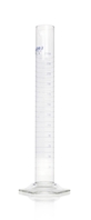 DURAN® Messzylinder Sechskantfuss Klasse A Chargenzertifikat blaue Skala Hauptpunkteringteilung 250 ml