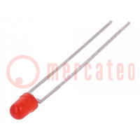 LED; 3mm; rood; 0,63÷1,2mcd; 25°; Voorkant: convex; 1,9÷2,4V