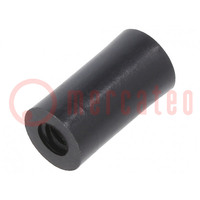 Spacer sleeve; cylindrical; polyamide; M4; L: 15mm; Øout: 8mm; black