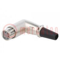 Plug; XLR; female; PIN: 5; angled 90°; for cable; soldering; silver