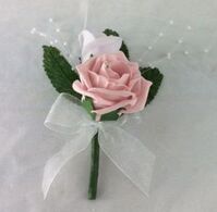 Artificial Double Rose Buttonhole with Pearl Sprays - 17.5cm, Lavender Bud and Vintage Pink Open Rose