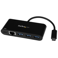 StarTech.com 3 Port USB-C Hub with Gigabit Ethernet & 60W Power Delivery Passthrough Laptop Charging - USB-C to 3x USB-A (USB 3.0 SuperSpeed 5Gbps) - USB 3.1/3.2 Gen 1 Type-C Ad...