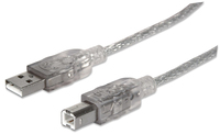 Manhattan USB-A to USB-B Cable, 3m, Male to Male, Translucent Silver, 480 Mbps (USB 2.0), Equivalent to USB2AA2M (except colour), Hi-Speed USB, Lifetime Warranty, Polybag