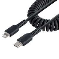 StarTech.com 1m USB C auf Lightning Kabel, spiralkabel, MFi-zertifiziert, Schnellladekabel für iPhone/iPad/iPod , schwarz, TPE-Mantel aus Aramidfaser, USB C 2.0 Kabel für Auflad...