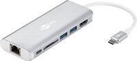 USB-C™-Multiport-Adapter auf HDMI™ 4K @ 30 Hz, USB, Cardreader, RJ45, PD, Alu, silber