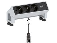 DESK2 - 3xSchuko Power strip - ALU - L: 197mm w/Child protection - Inox (MAS0802000) - Cable 0.2m - incl. Holding flanges Wall Outlets