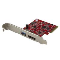2 PORT USB 3.1 (10GBPS) +ESATA 2-Port USB 3.1 (10Gbps) and eSATA PCIe Card - 1x USB-A and 1x eSATA, PCIe, eSATA, PCIe 3.0, Red, CE, FCC,