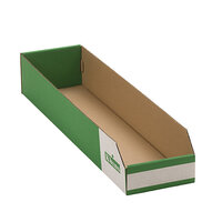 Caja de cartón para estanterías, de una capa y plegable