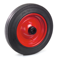 fetra® Vollgummirad, schwarz, Stahlblech-Felge rot, Nabenlänge 75 mm versetzt, Ø Bohrung 25 mm