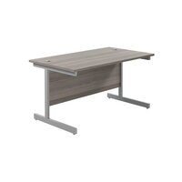 Jemini Single Rectangular Desk 1400x800x730mm Grey Oak/Silver KF801139