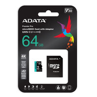 ADATA MicroSD kártya - 64GB microSDXC UHS-I U3 Class10 A2 V30S (R/W: 100/80 MB/s) + adapter