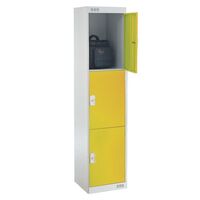 Coloured door lockers with standard top, 3 yellow doors, 300 x 300mm